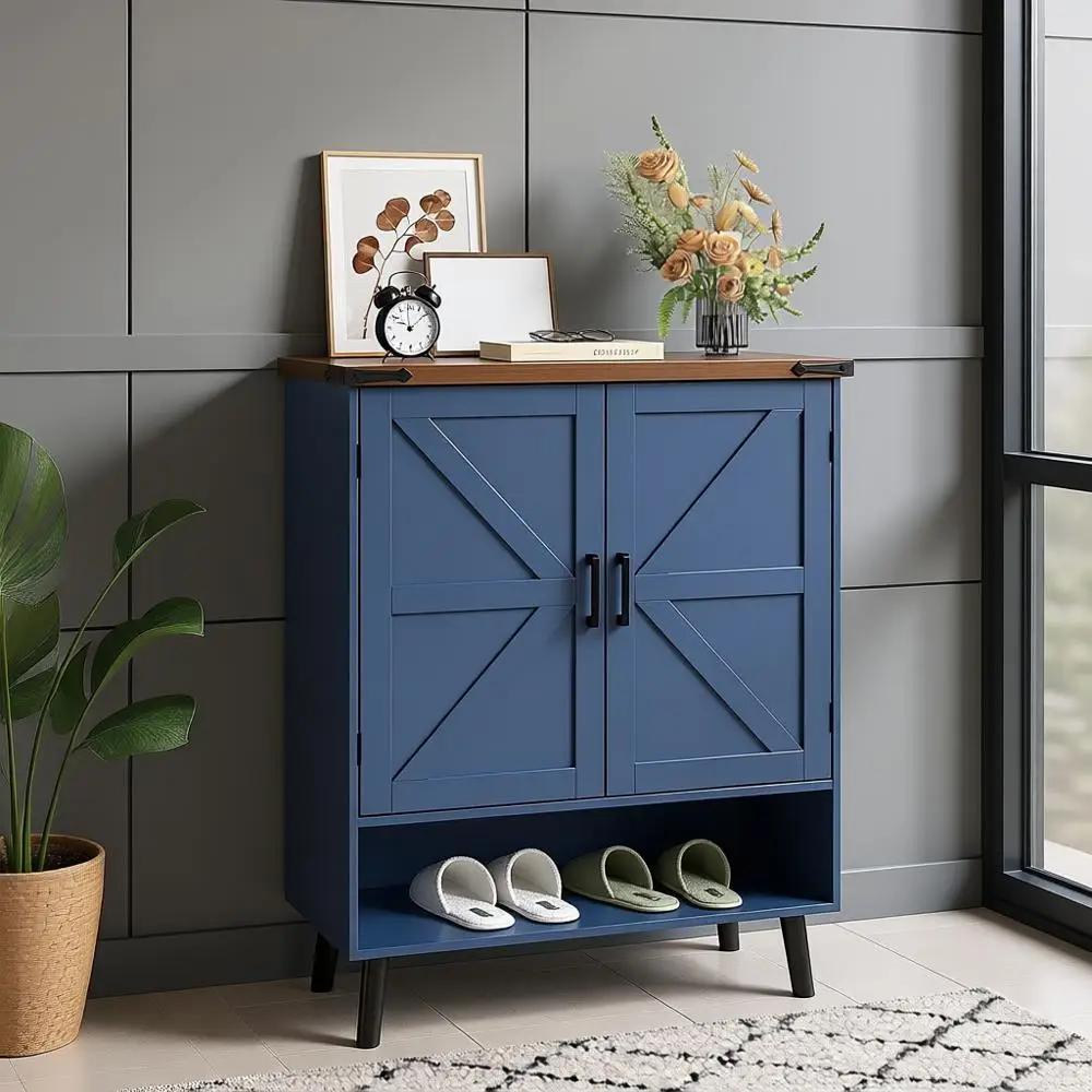 

5-Tier Adjustable Shoe Storage Cabinet with Metal Legs, 34 Tall, Navy Blue for Entryway
