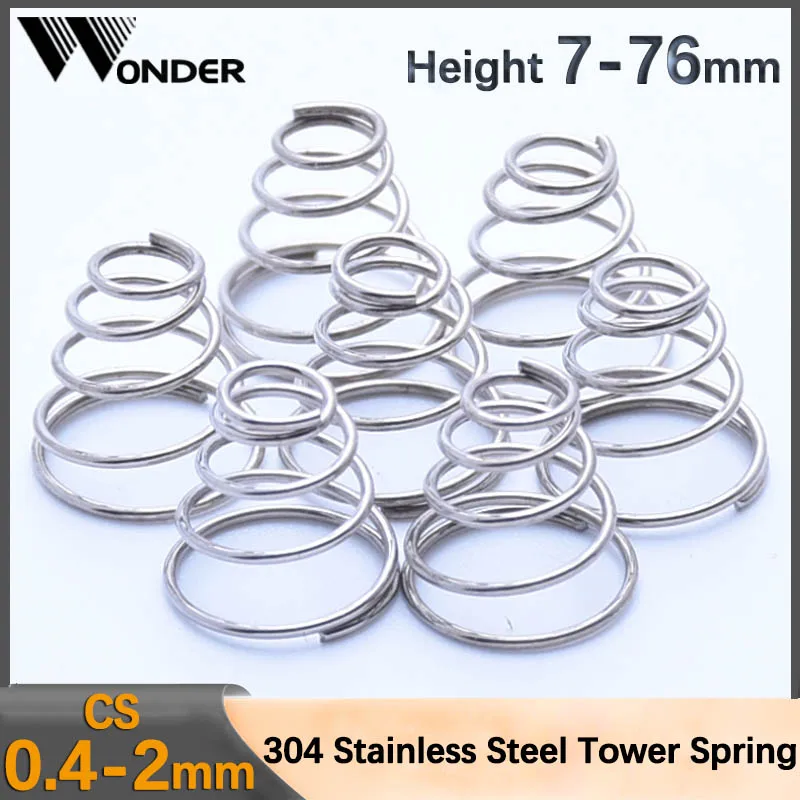 304 Stainless Steel Tower Springs Conical Cone Compression Spring Pressure Spring Taper Pressure Spring Wire Diameter 0.4-2mm