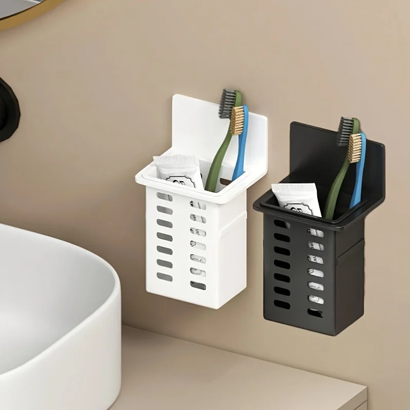 5-Pack Toothbrush Holder Bathroom Wall-Mounted Toothbrush Storage Rack Bathroom Organizer Rack Multifunctional Toothpaste and Toothbrush Box Bathroom Accessories No-Drill Wall-Mounted Bathroom Storage Rack Heavy-Duty T