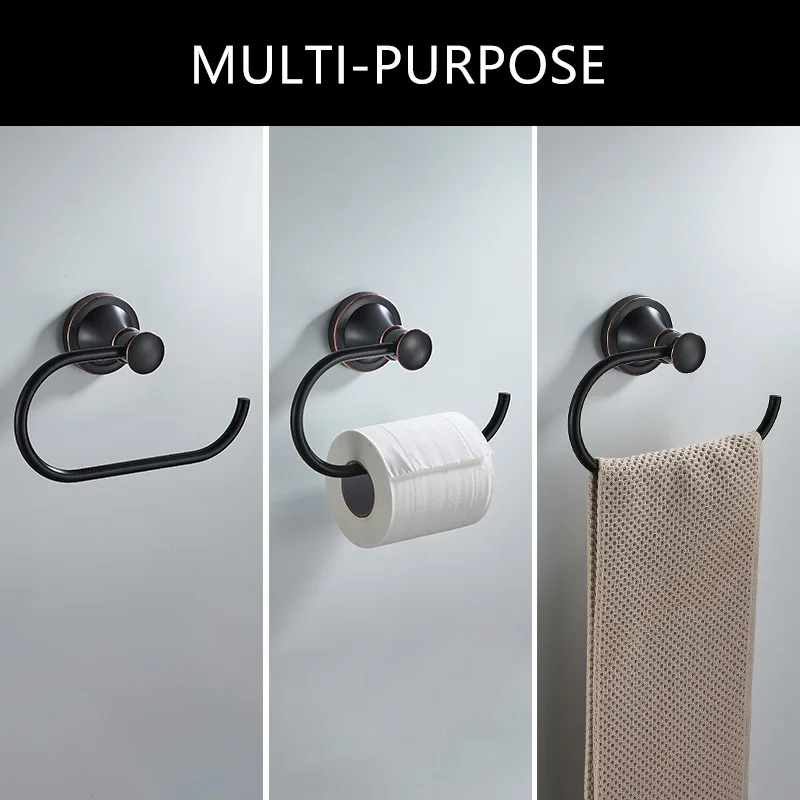 4-Piece Bathroom Bath Set, Wall Mount (Adjustable Towel Bar Rack, Towel Ring Holder, Paper Towel Holder, Double Towel Hook)