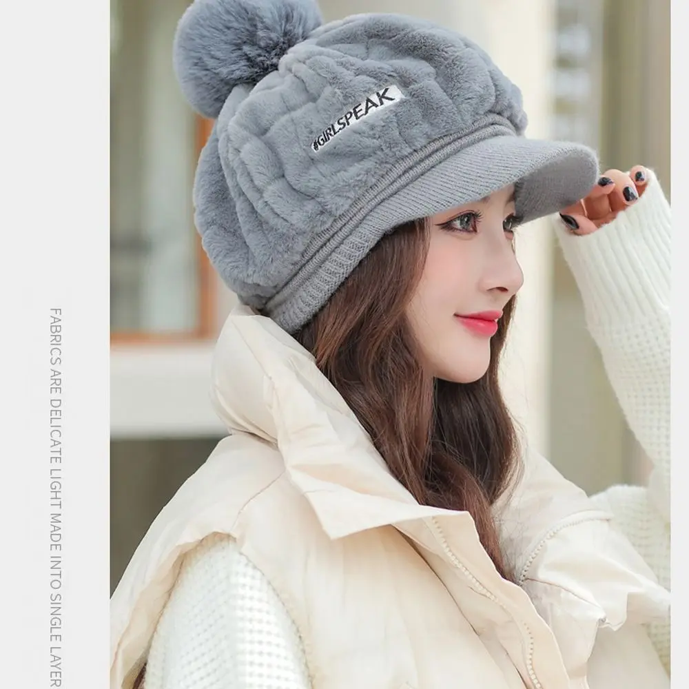 Peaked Cap White Duck Tongue Cap Winter Fluffy Plush Hat Thick Fur Faux Caps Head Warmer Outdoor Visors Women Girl Peaked Cap