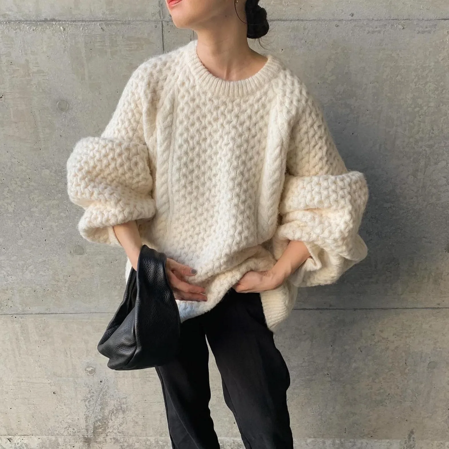 

2025 Autumn/Winter New Women's Knitted Hoodie Loose Solid Color Sweater