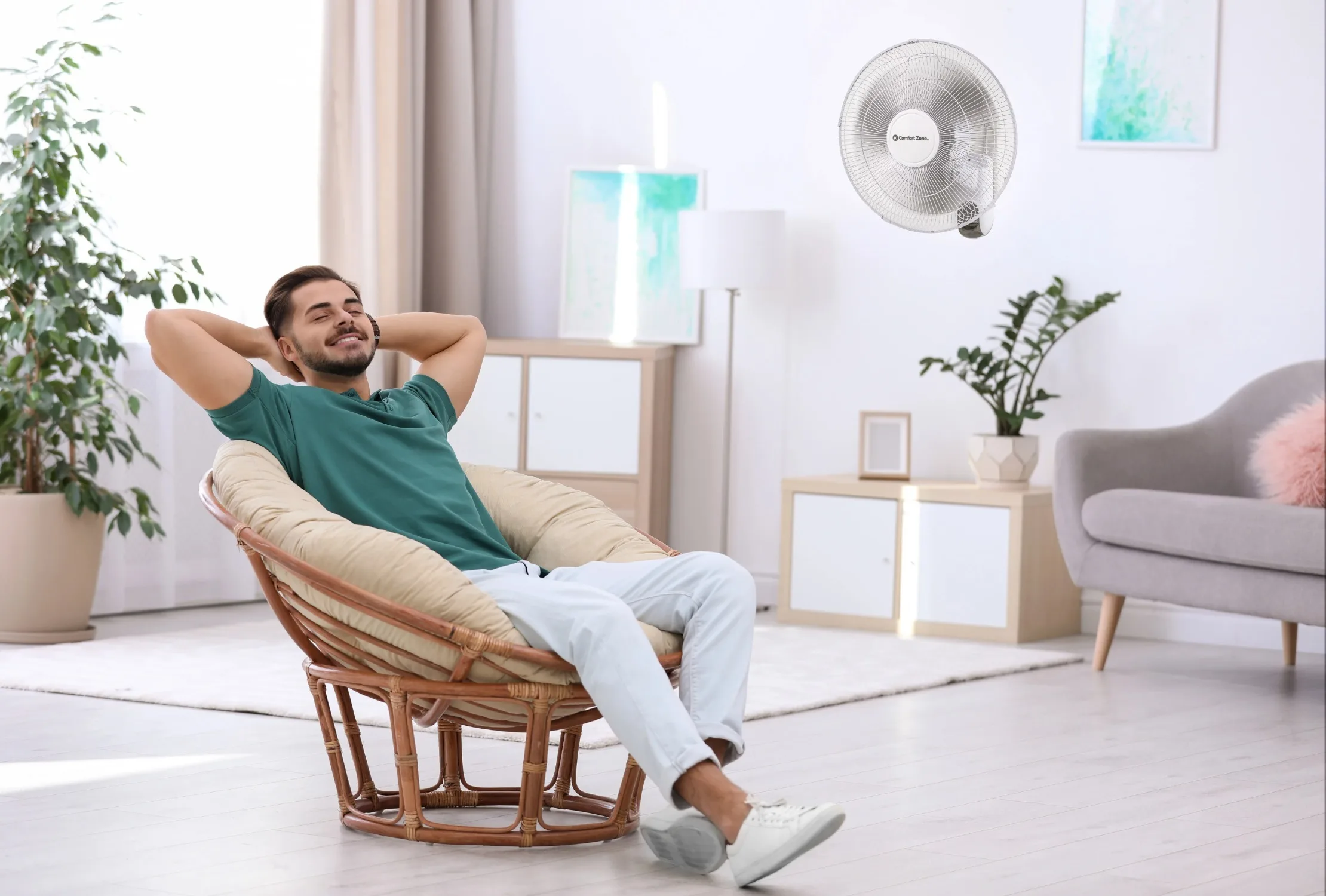 3 speed oscillating wall mounted fan with remote control, adjustable timer, white