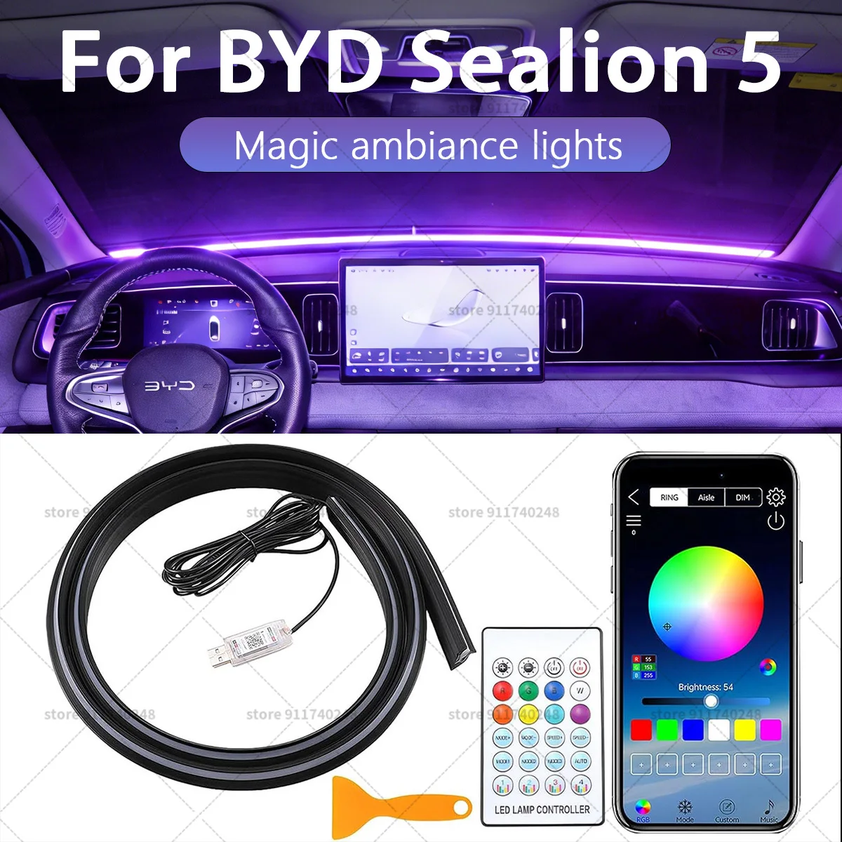 

For BYD Sealion 5 Automotive decoration light strip, colorful acrylic front windshield soundproofing strip, ambience light