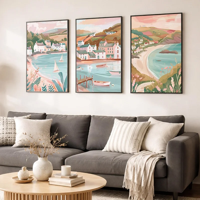 3PCS frameless decorative art print,3PCS Lake District Posters - Lake District Wall Art Prints Country Town Landscape Poster  Ca