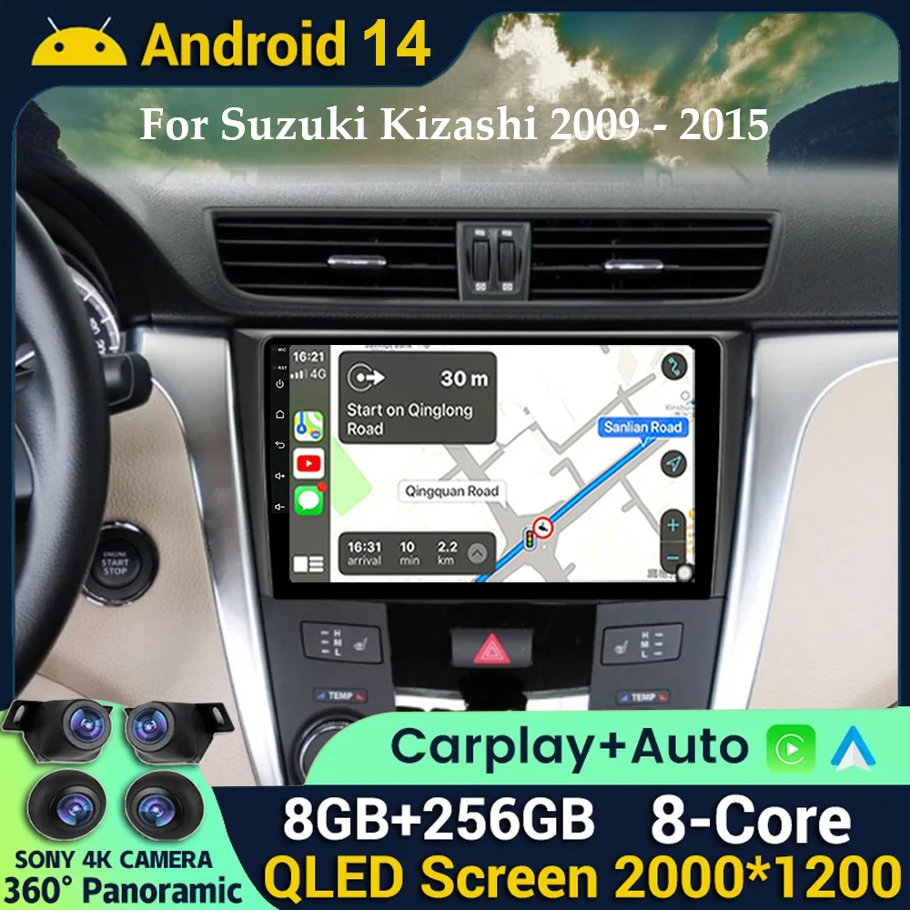 Android 14 For Suzuki Kizashi 2009 - 2015 Car Radio GPS Navigation Stereo QLED Sreen Multimedia Video Player Wireless CarPlay