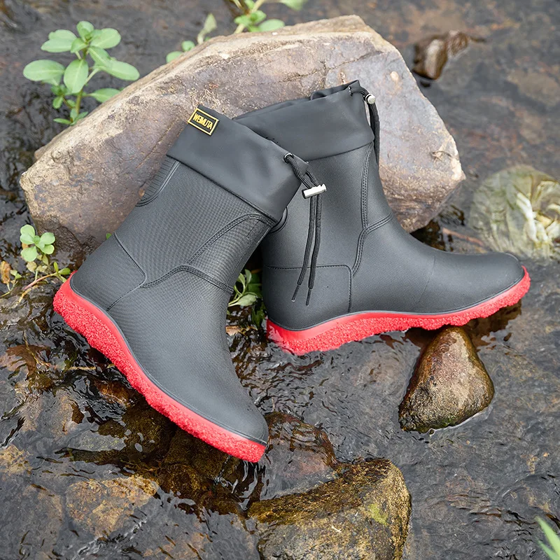 

New Summer Long Tube Dynamic Waterproof Shoes Wear-Resistant Black Outdoor Rain Boots Rubber Shoes Anti-Watering Casual Style