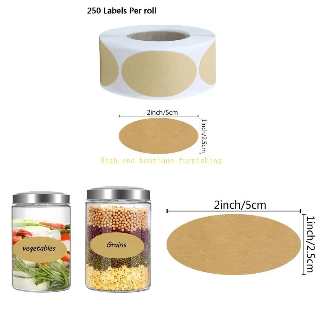 L9NB 100pcs/roll Oval DIY Blank Kraft Paper Labels Handmade Baking Stickers Adhesive Seal Labels Christmas Gift Tags Decoration