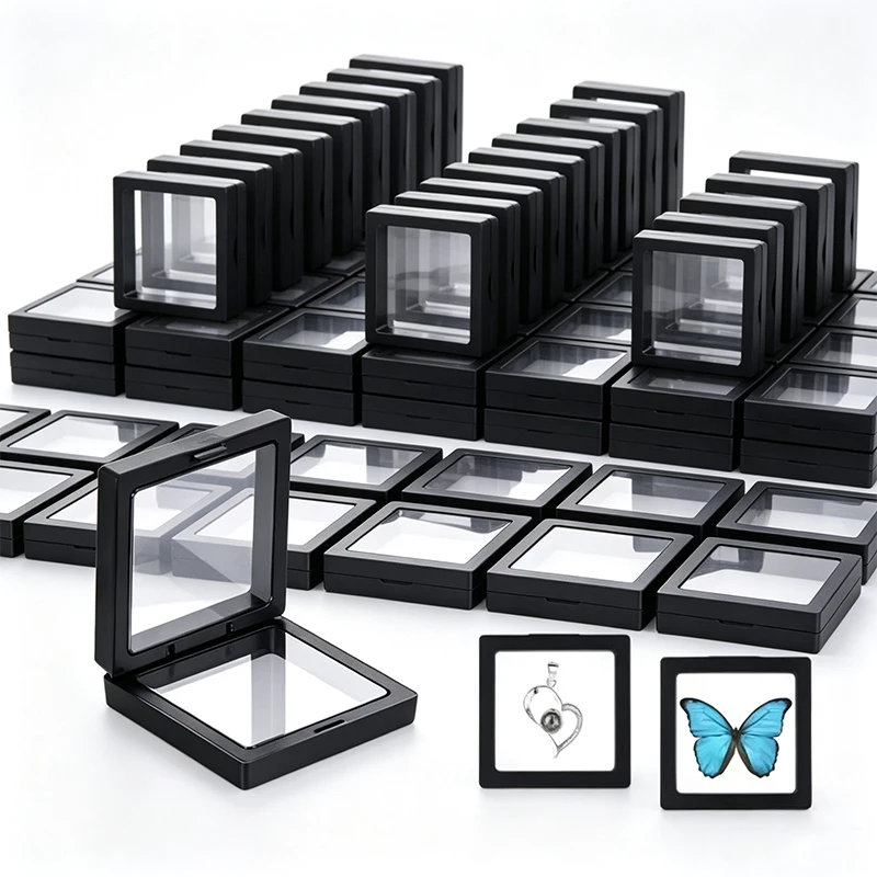 10/20/30PCS PE Jewelry Box Multifunctional Jewelry Necklace Jewelry 3D Suspended Storage Box Transparent Floating Display Ring