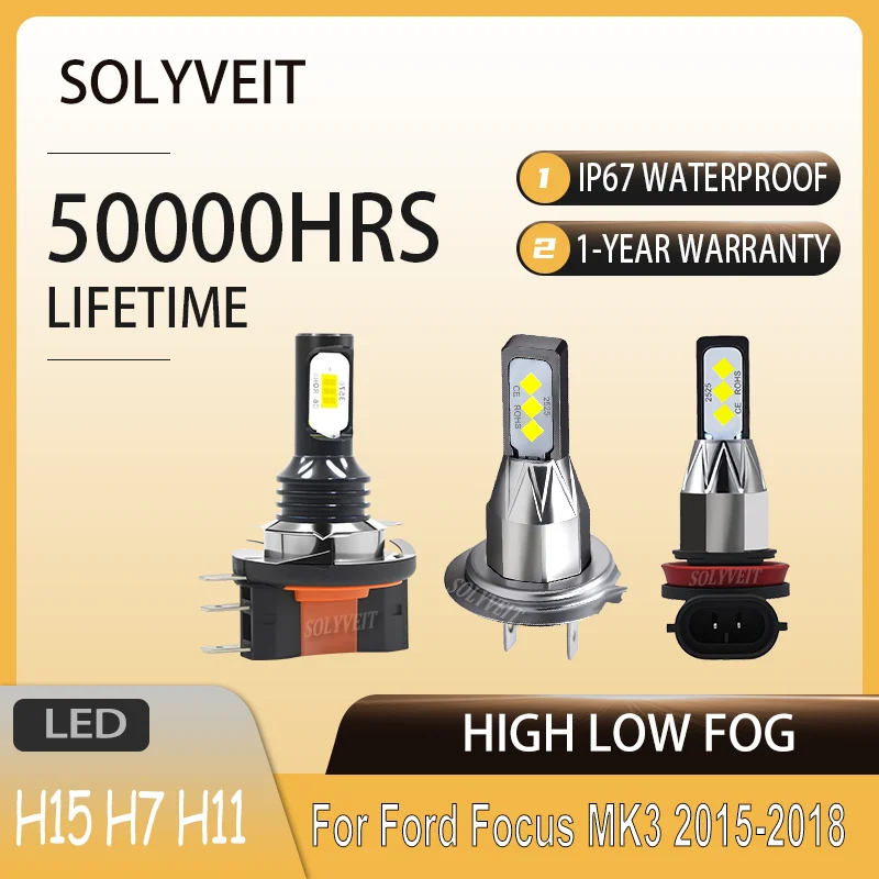 

Silent Operation No Disturbance High Quality H15 H7 H11 HIGH LOW FOG LED Headlihts DRL For Ford Focus MK3 2015 2016 2017 2018