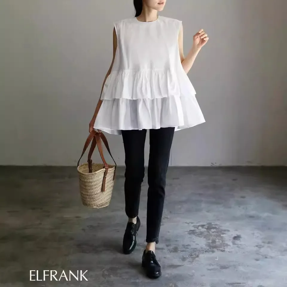 

Новая модель 2024 года: свободная и универсальная женская блузка с рюшами по краю, топ-рубашка в стиле кукольного платья