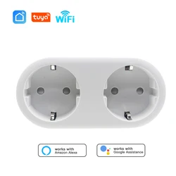 Tuya Wifi Smart Dual Socket Wireless Overload Protextion Eu Plug Switch App Monitoring Power Outlets Alexa Google Voice Control