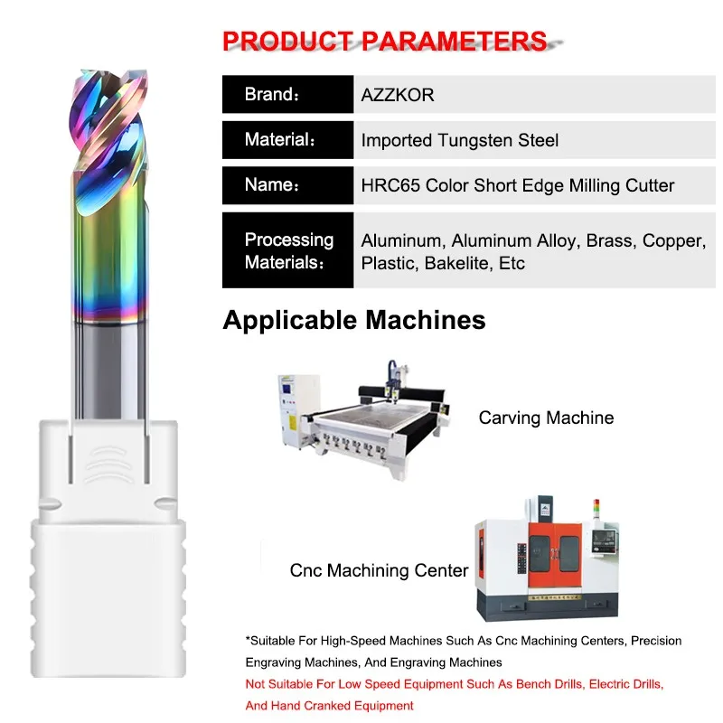 AZZKOR utensili per lavorazione CNC fresa a bordo corto a 3 scanalature frese a candela piatta con rivestimento colorato in carburo di acciaio al