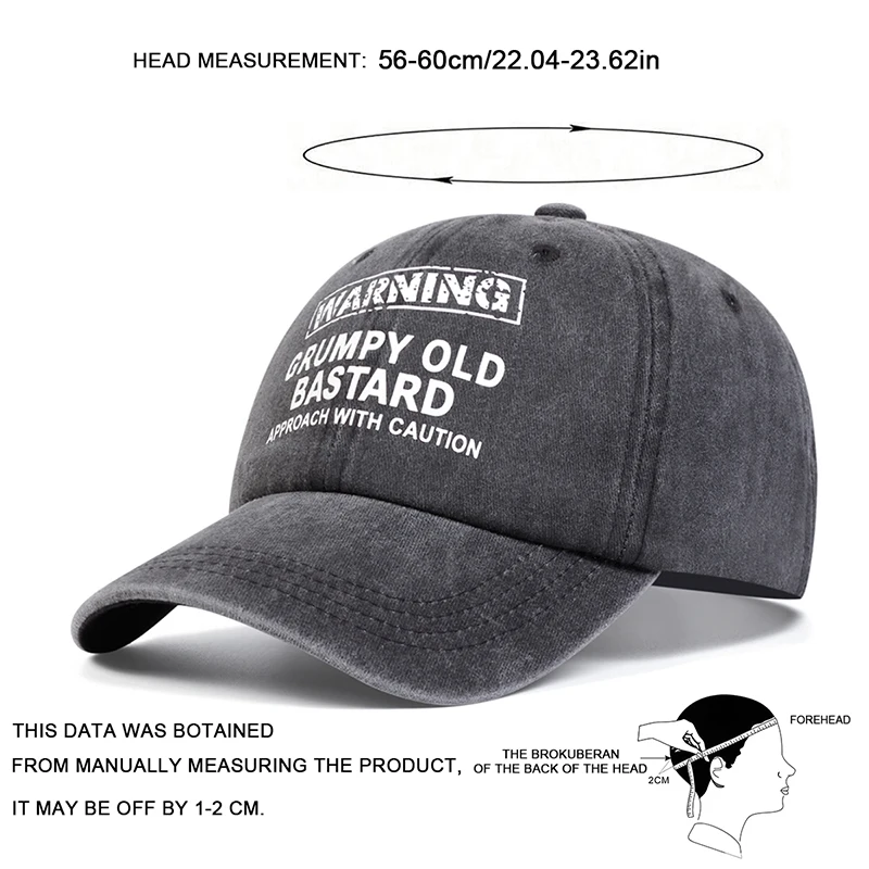 Unisex WARNING GRUMPY OLD BASTARD Print Wash Baseball Caps Spring and Autumn Outdoor Adjustable Casual Hats Sunscreen Hat