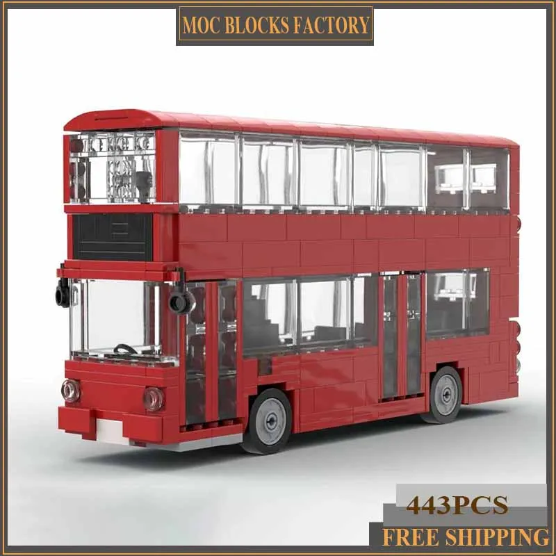 Street View Model Moc Building Blocks Brick Double-Decker Bus Model Technology Brick DIY Assembly Construction Toy Holiday Gifts