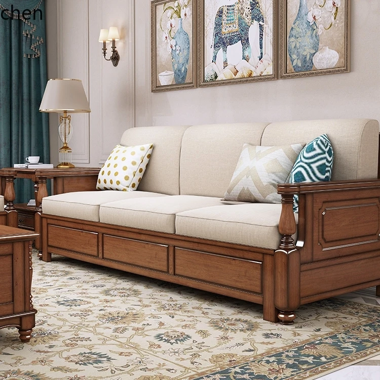 

all-solid wood log box sofa retro fabric three-person winter and summer corner concubine small apartment storage