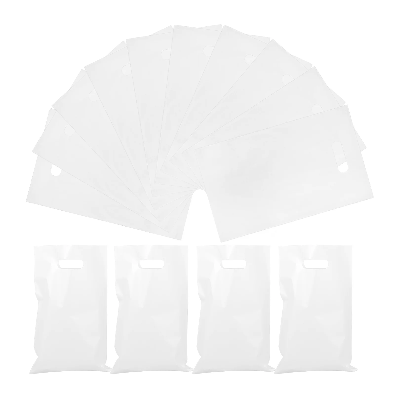 100 weiße Perlenschimmer-Taschen zum Einkaufen, Party, Geschenk, kleine Unternehmen, Einzelhandel, Griffe, Kunststoff-Aufbewahrung, Waren-Tasche, Boutique