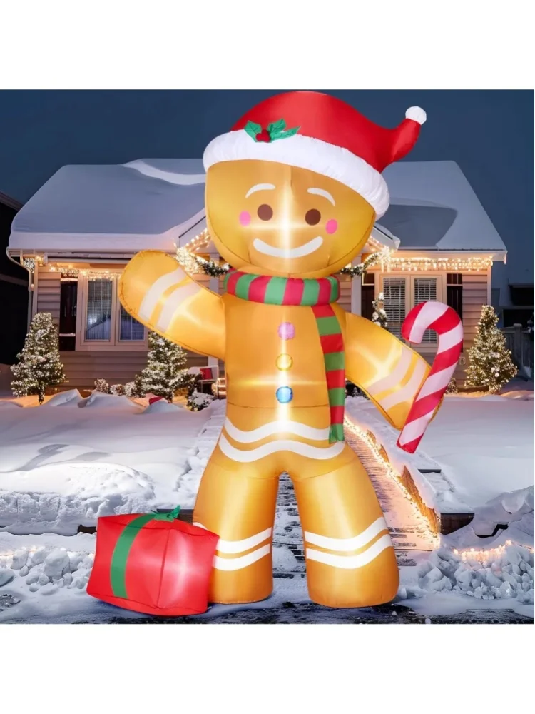 Sloosh 8 FT aufblasbarer Weihnachts-Lebkuchenmann mit Zuckerstange, aufblasbare Gartendekoration für Weihnachtsfeier, Weihnachtsgeschenk