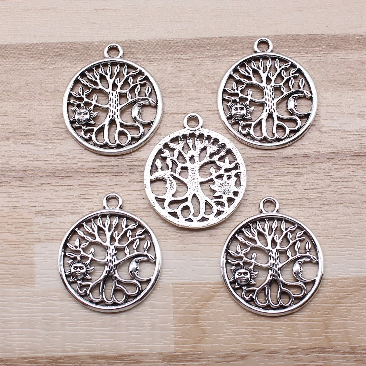 IFOCUS 5pcs/Lot Sun And Moon Tree Charms For DIY Jewelry Making Zinc Alloy 29x25mm/1.14x0.98inch