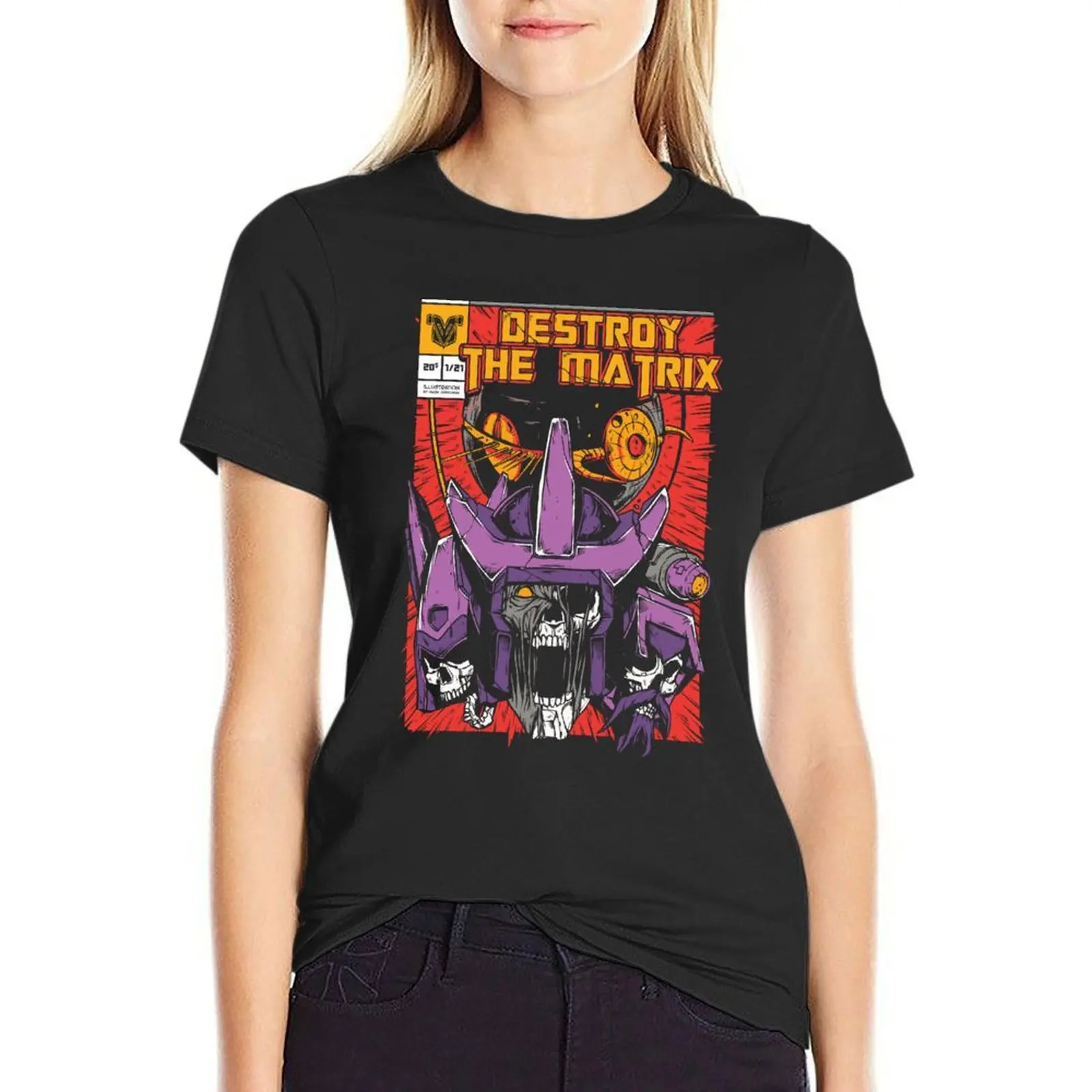 

Destroy the Matrix Vintage Comics 90s T-Shirt female anime clothes plus sizes lady clothes Women tops