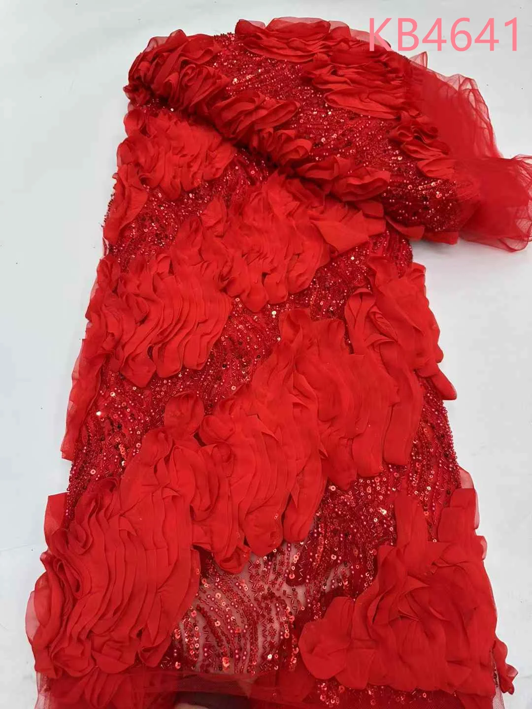 Sky Blue Handmade Beaded Lace Fabric Latest Lace Fabric High Quality 2025 Nigerian Beaded Fabric Lace Sequins For Sewing KB4641