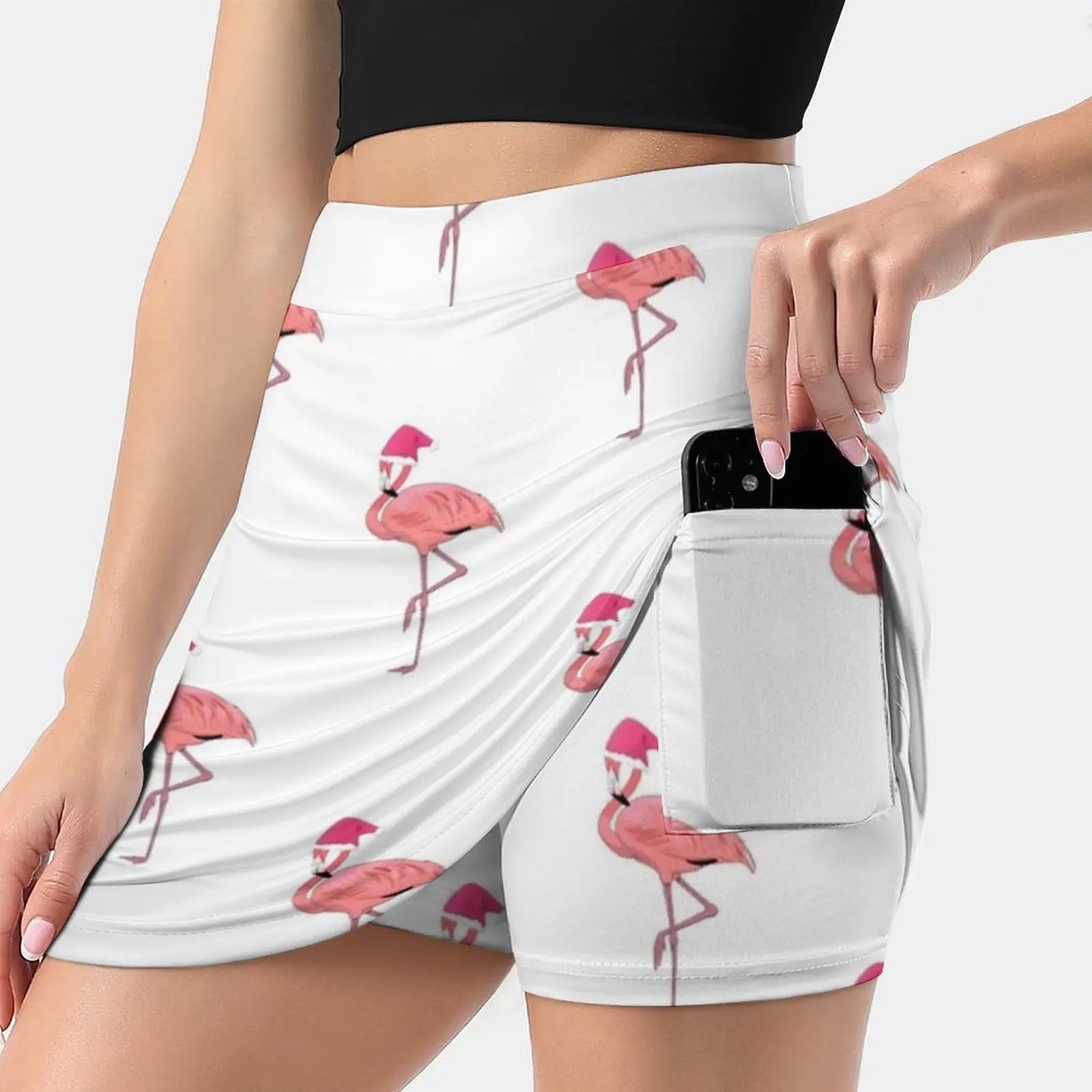 Pink Flamingo Christmas Santa Claus Pattern Women's skirt Aesthetic skirts New Fashion Short Skirts Flamingo Pink Flamingo