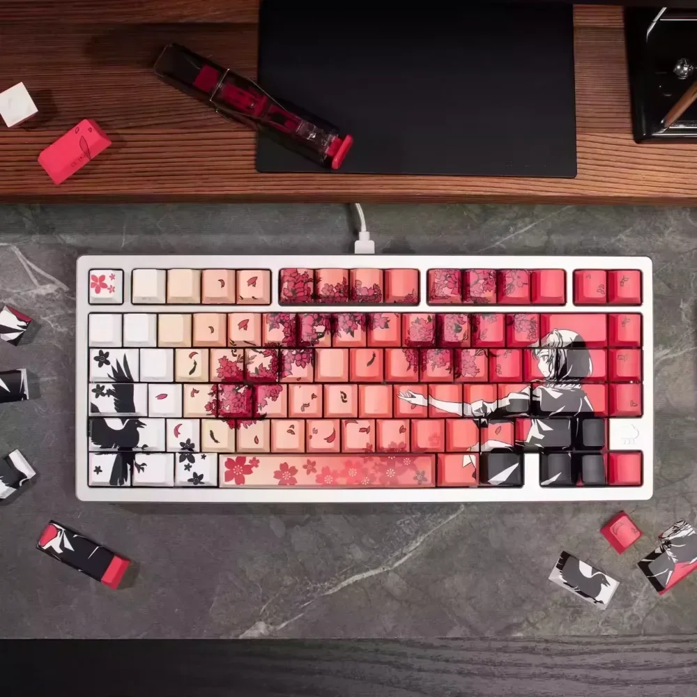 Machima Side Engraved Translucent Cherry Keycap Set PBT 131 Keys for MX Switch 60/84/90/104/108 Layout Mechanical Keyboards