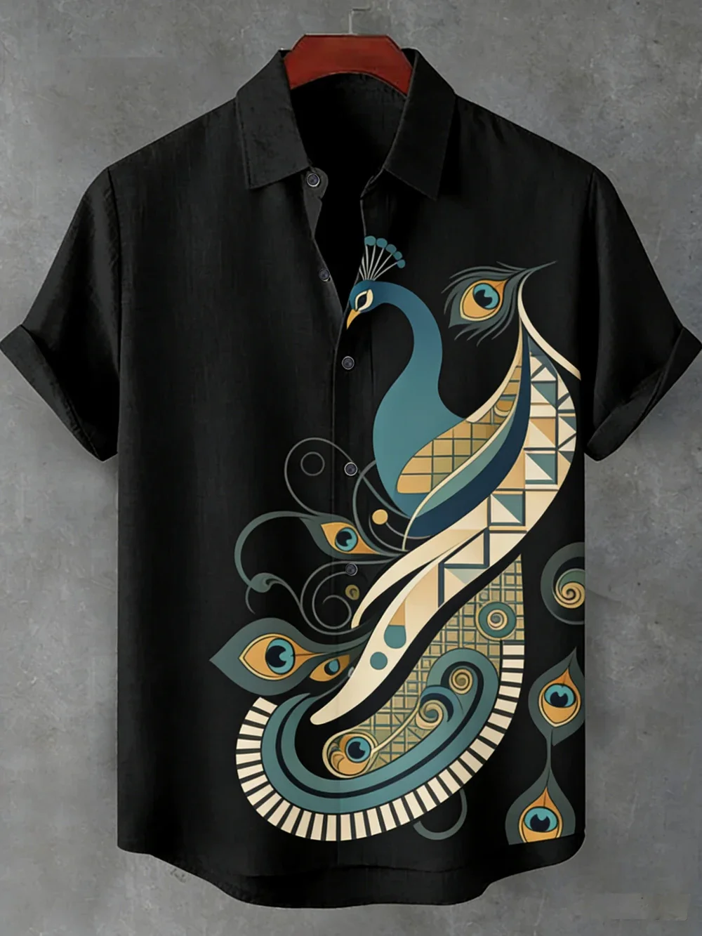 Men's Tropical Linen Short Sleeve Shirt Natural Peacock HD 3D Printed Shirt Hawaiian Casual Vacation Clothes Men's Quick Drying