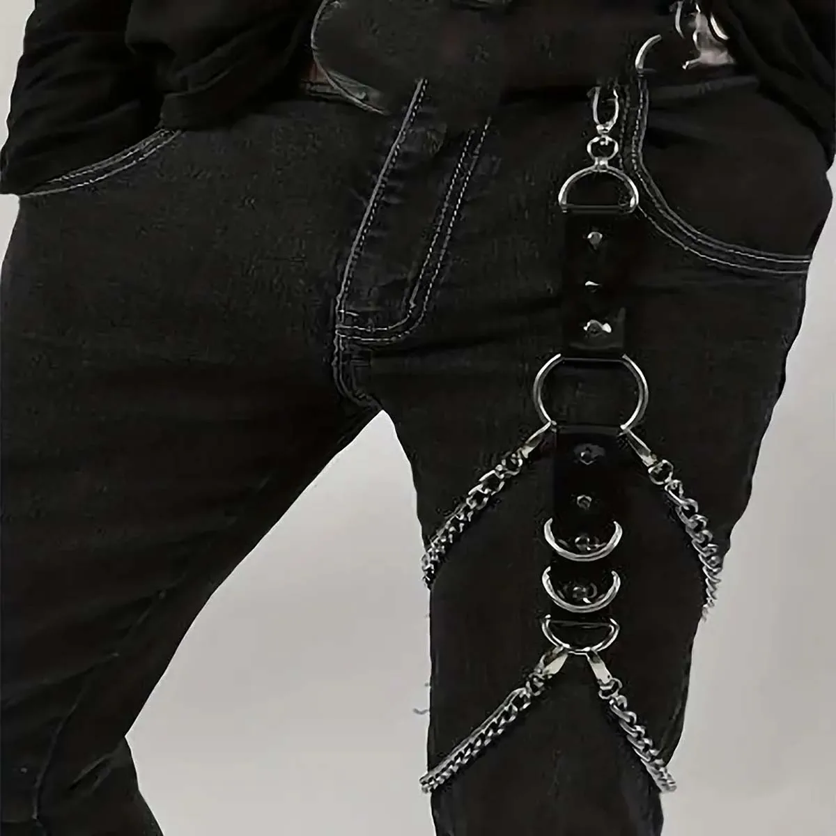 Sangle de cuisse gothique noire, sangle sexy, sangle de corps de bondage, sangle de jambe, pantalons en jean, accessoires pour hommes