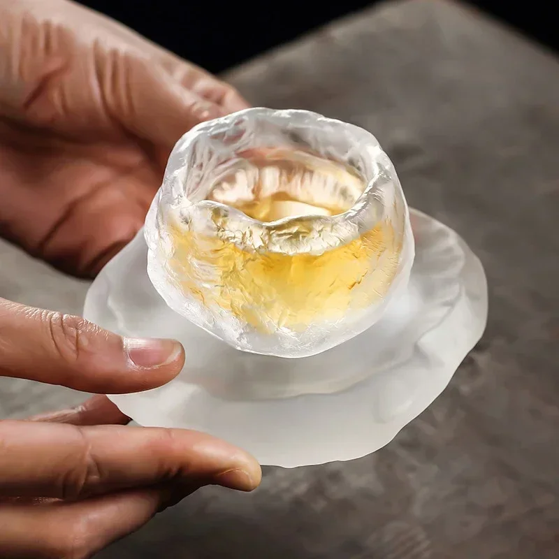 Handmade Frozen Roasted Glass Teacup White Transparent Matte Texture Tea Cup Creative Chinese Kungfu Tea Cups Nice Gifts