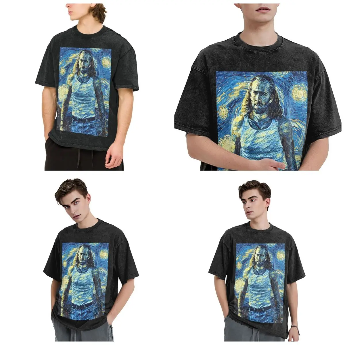 Nicolas Cage Stage Hip Hop Short Sleeve T-Shirts Washed Tops Tees Streetwear T Shirt Cotton for Men Women