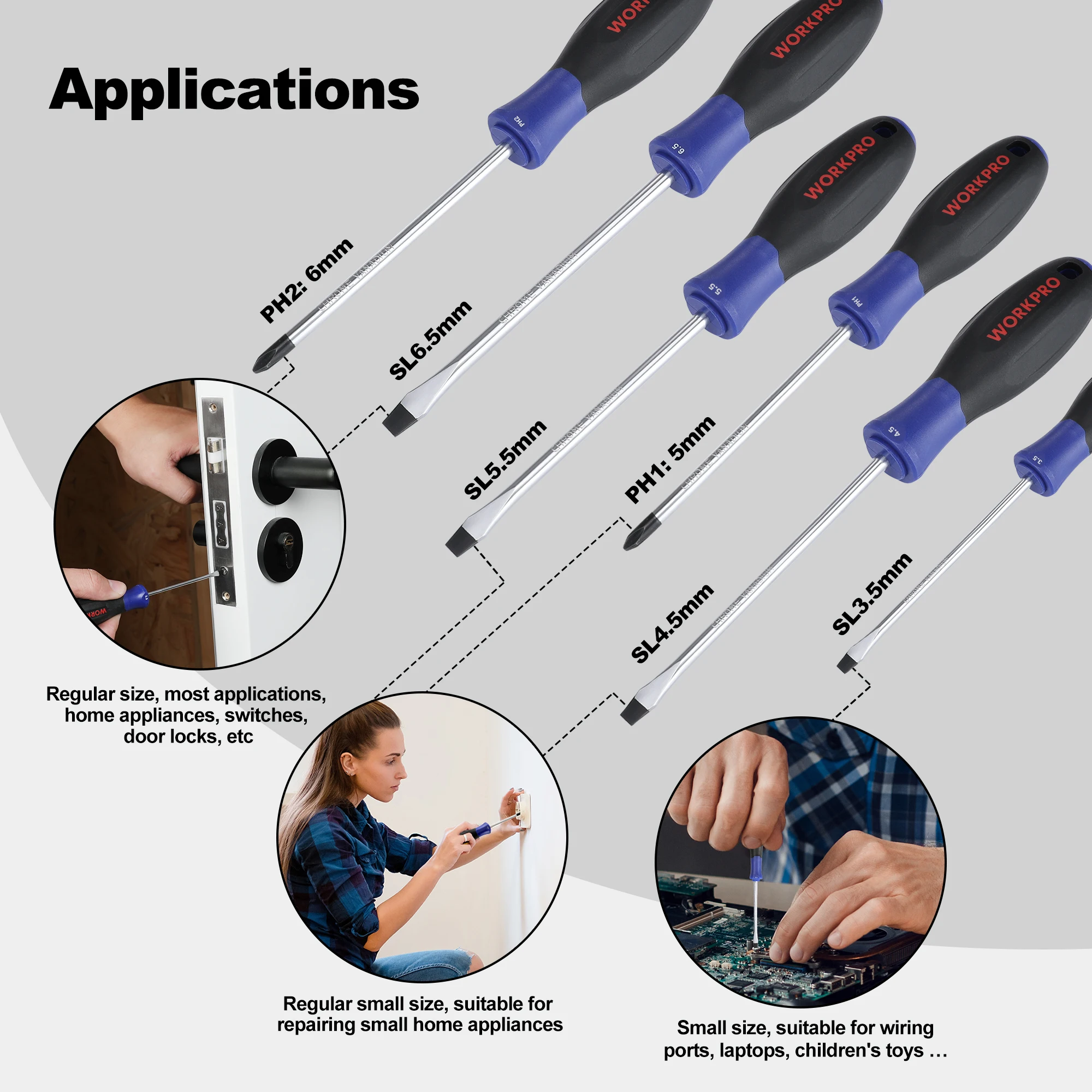 WORKPRO 6 PC Screwdriver Set With Magnetic Household Multifunctional Cross Straight Screwdriver Maintenance Repair Hand Tool