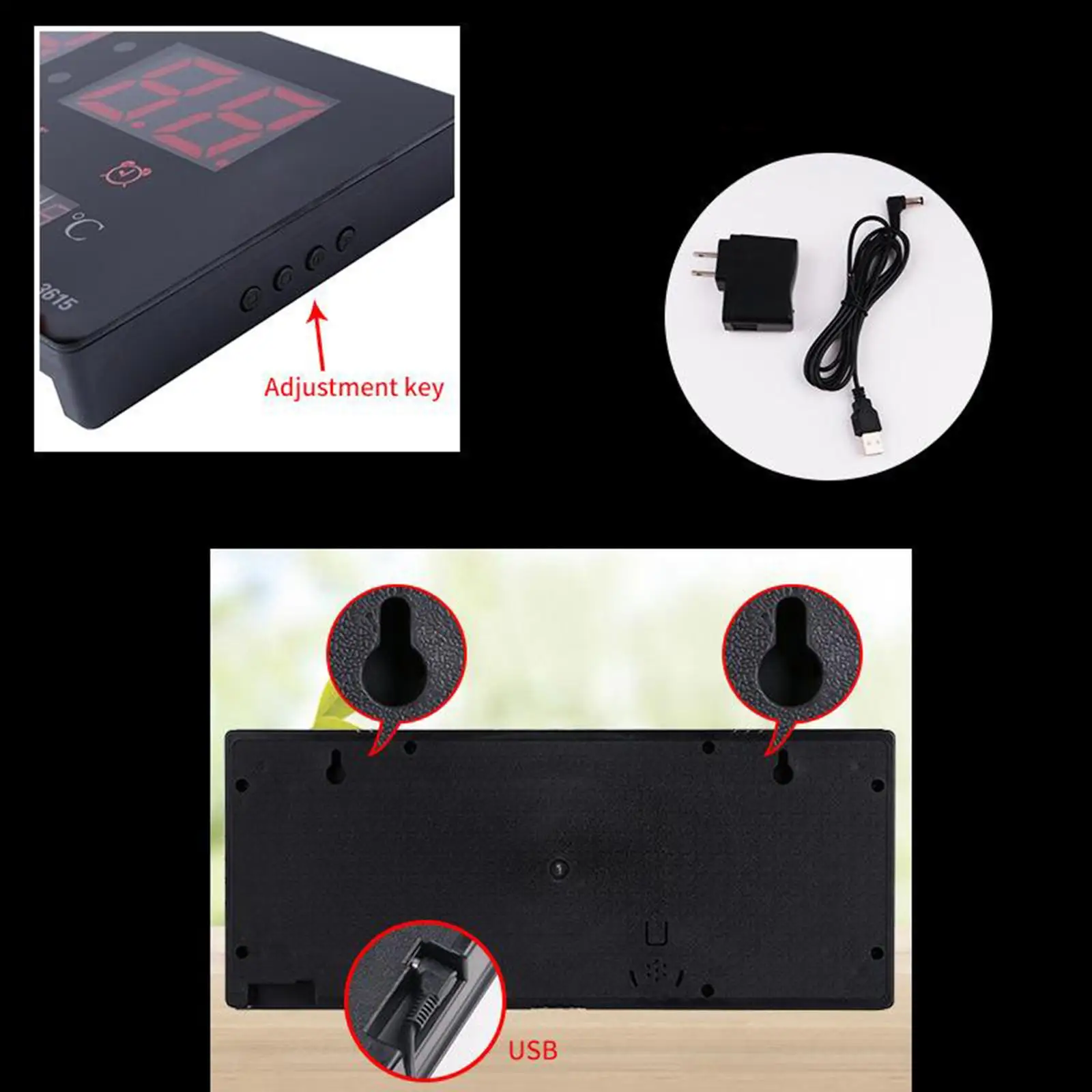 LED High Brightness Hanging Digital Wall Clock Big Time Temp Daytime