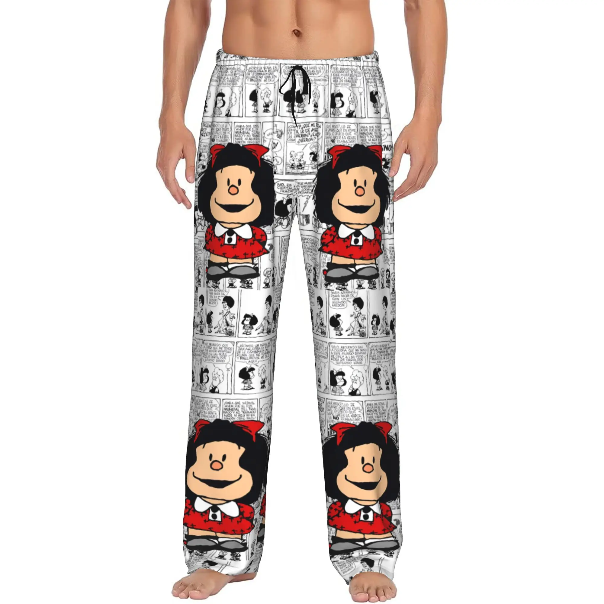 Custom Print Mafaldas Manga Pajama Pants for Men Comic Cartoon Sleep Sleepwear Bottoms with Pockets