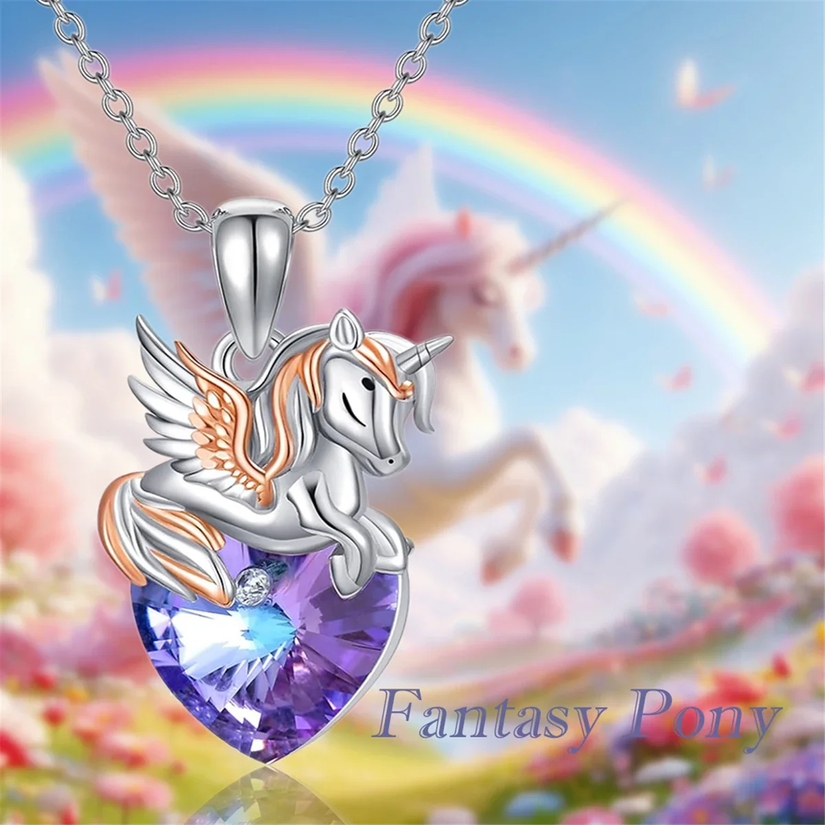 Creative Cartoon Fantasy Unicorn Heart Shape Pendant Necklace for Women Fashion Flying Pony Animal Jewelry Unique Birthday Gifts