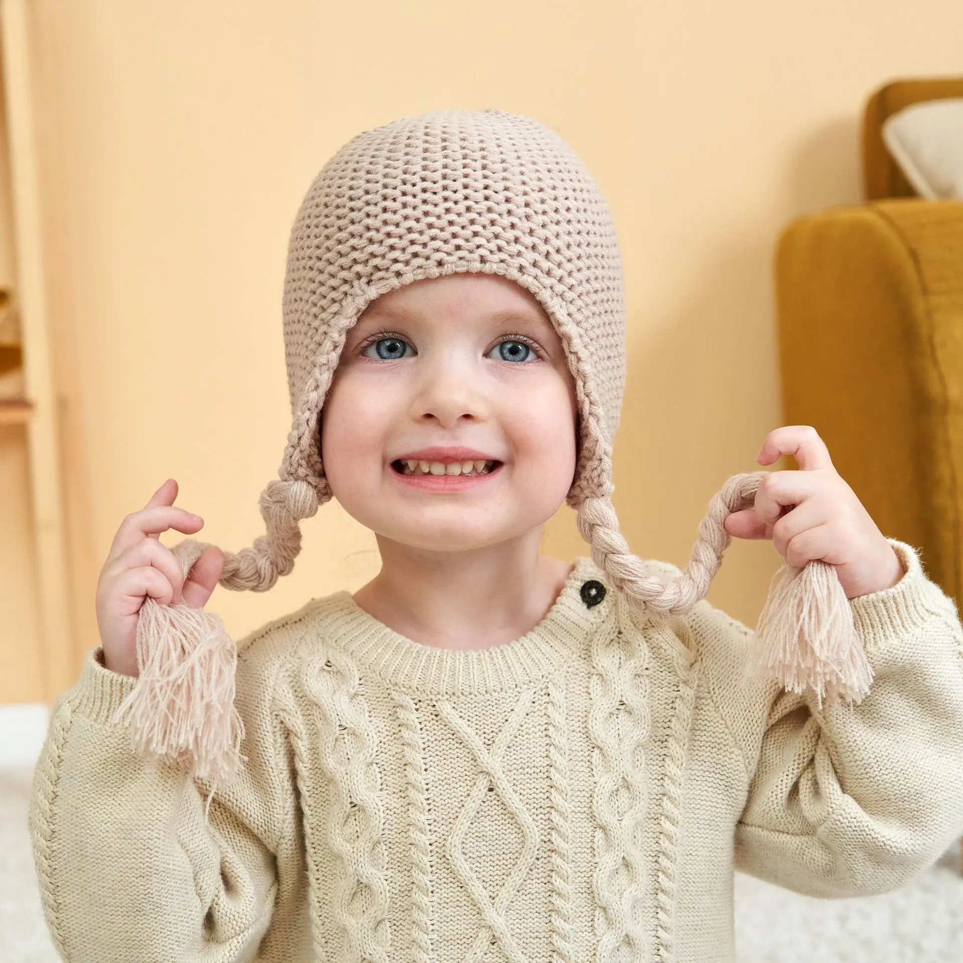 Unisex Knitted Baby Hat, Braided Knitted Wool Baby Hat, Crocheted Bonnet Knit, Toddler Hat, Newborn Hat,Vintage Beanie Caps