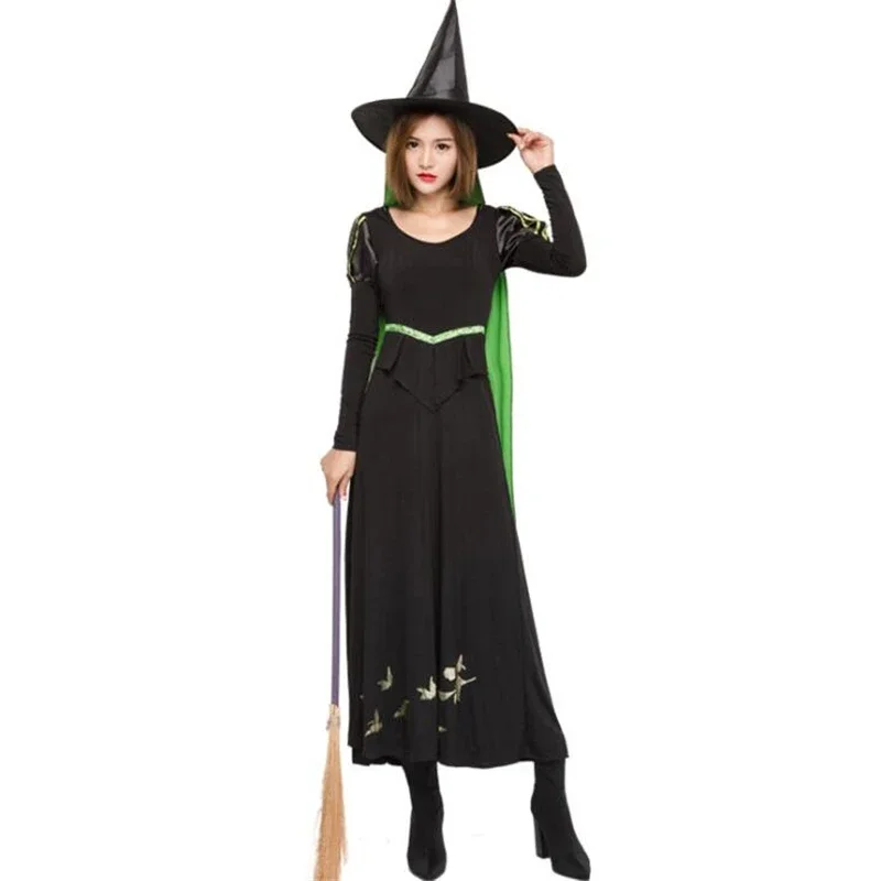 

Adult Halloween Witch Costume For Women Sexy Fashion Deluxe Costume Evil Witch Dress With Black Witch Hat Carnival Party Costume