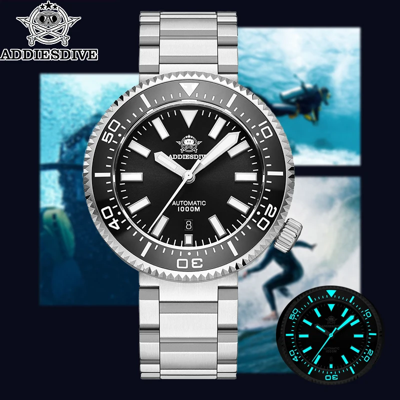ADDIESDIVE AD2523 Automatic Mechanical Watch Super Luminous Stainless Steel Classic Watches For Men 100bar Diving Wristwatch
