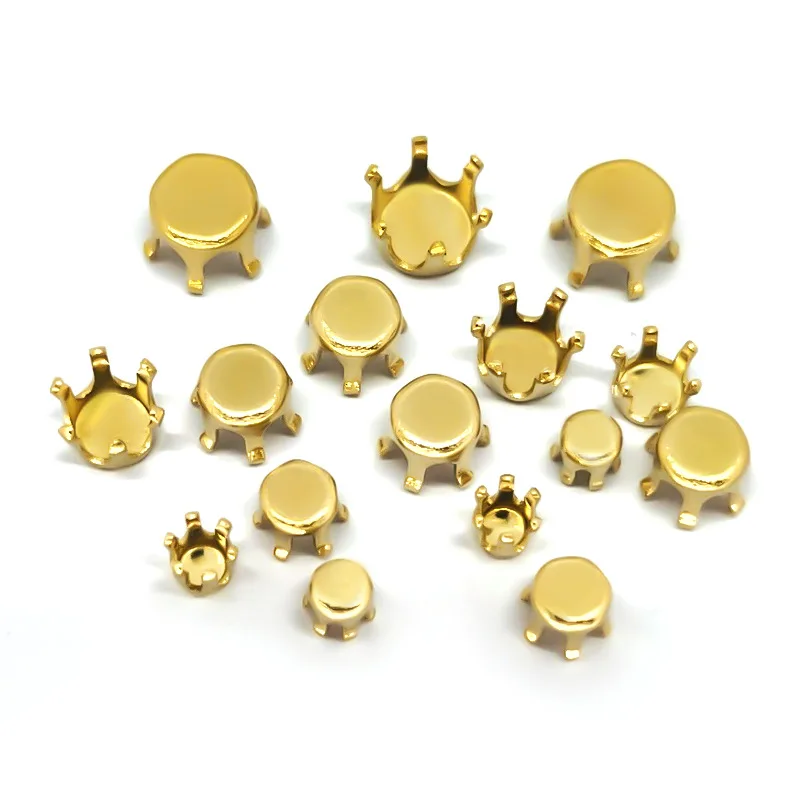 4-10mm Round Zircon Frames Golden Color Claws For Needlework Sewing Copper Material Sewing Claws Fancy Zirconia Base Container