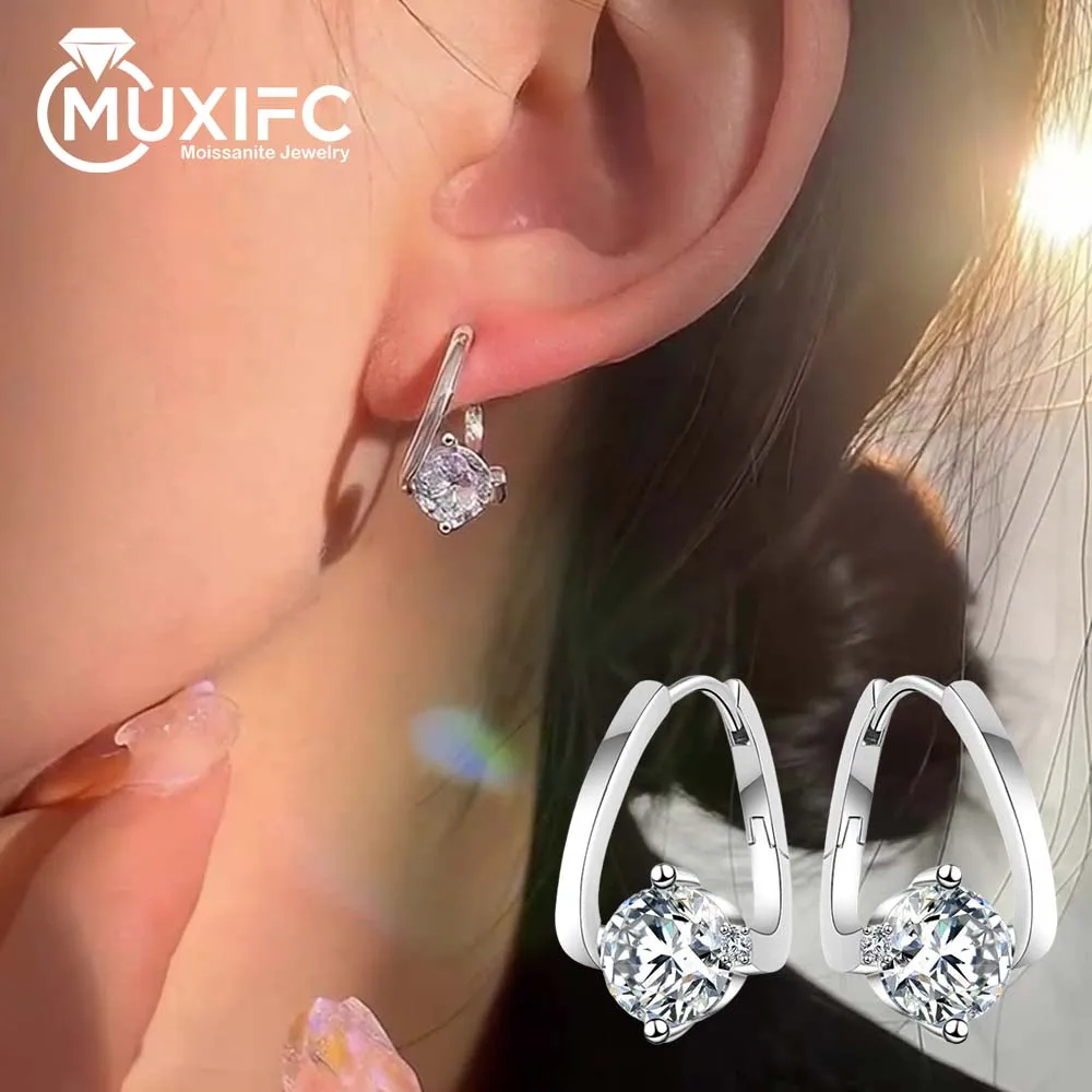 

MUXIFC 6.5mm Moissanite Diamond Huggies Hoop Earrings with Certificate 925 Sterling Silver Drop Earring for Women Jewelry Gifts