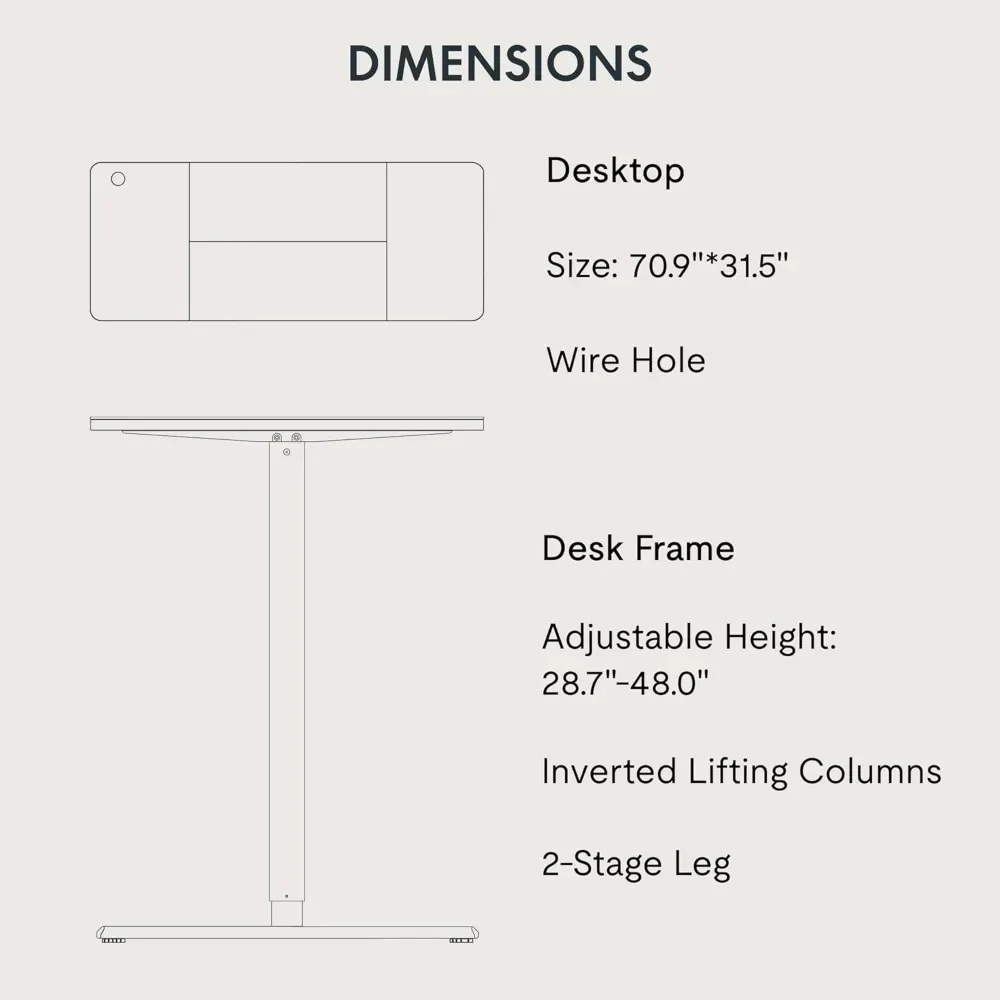 Adjustable Stand Up Desk, Large 71x31 Inches Height Adjustable Standing Desk with Cable Management, Home Office Computer Desk