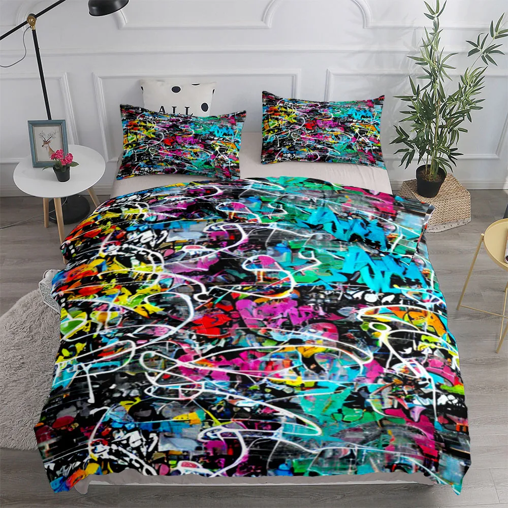 New York Suburbs Graffiti Art Duvet Cover Set King Queen Double Full Twin Single Size Bed Linen Set