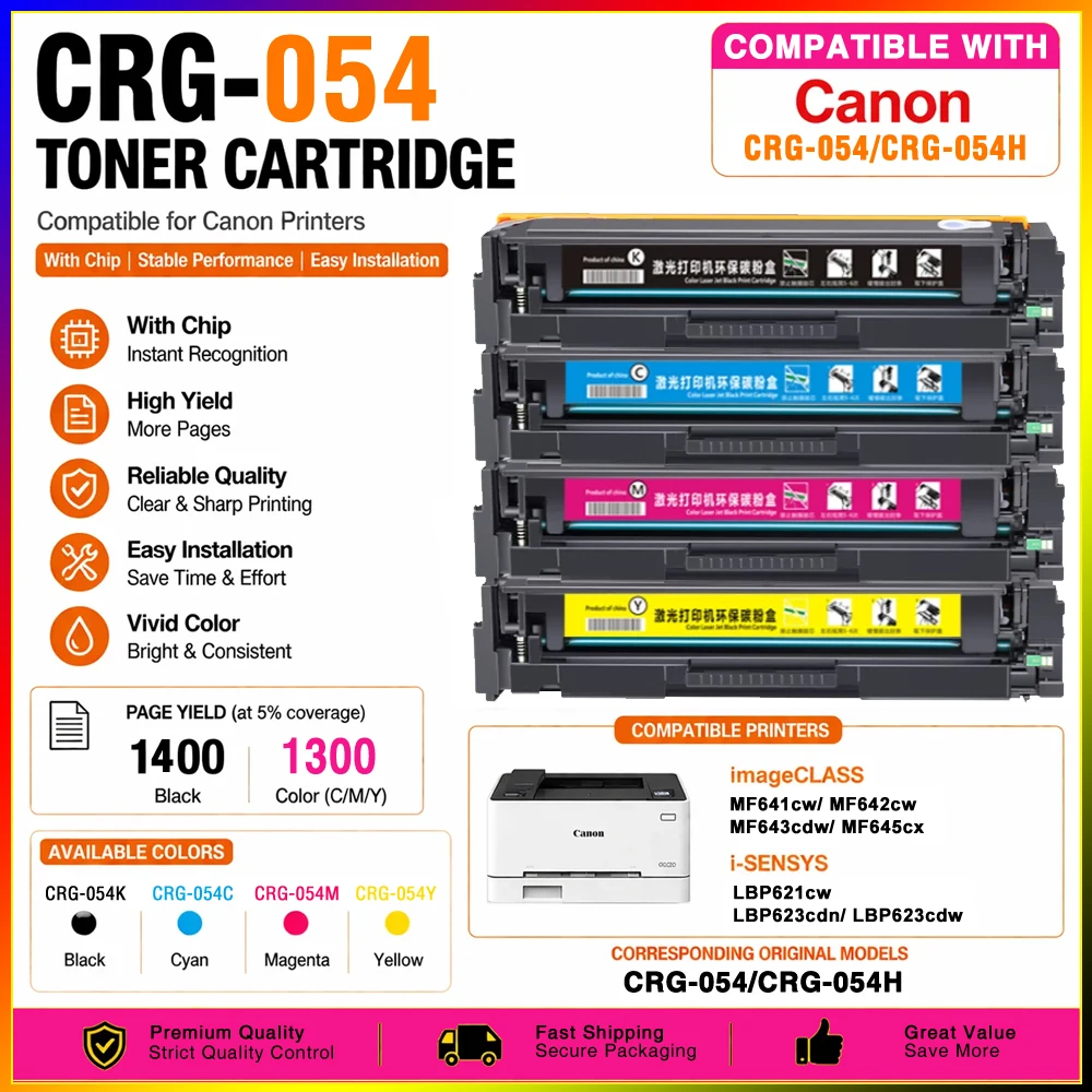 CRG-054 Toner Cartridge 054 for Canon imageCLASS LBP621cw LBP623cdn LBP623cdw MF641cw MF642cw MF643cdw MF645cx Printer With Chip