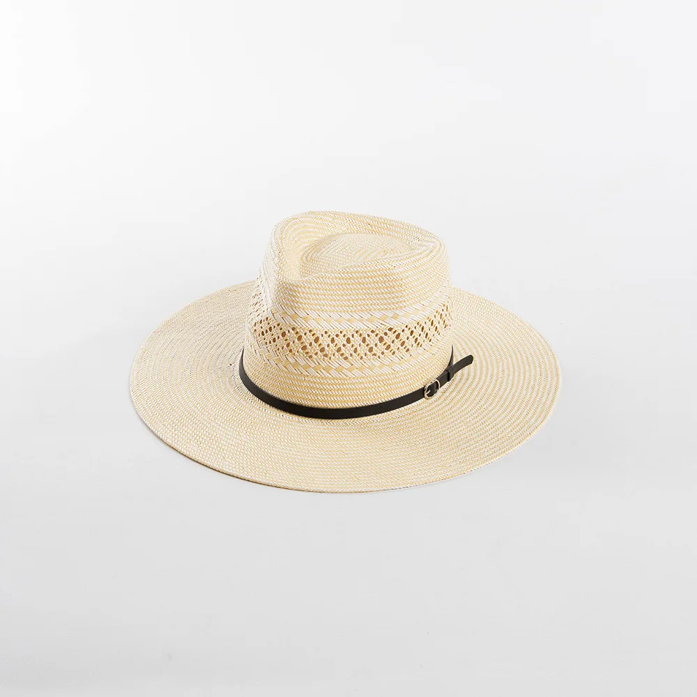 

Spring and Summer New Style European and American Style Fashion Casual Hand-Knitted Belt Buckle Imported Papyrus Wide Brim Jazz Hat Sunshade Straw Hat