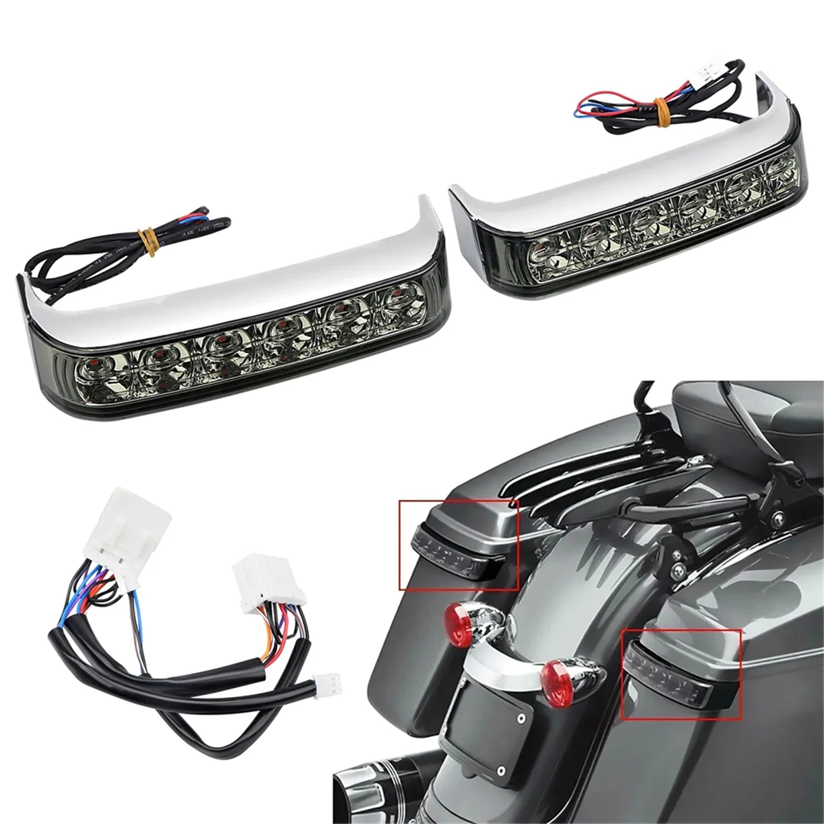 Chrome Saddlebag LED Run Brake Tail Light for   Touring Street Glide FLHX