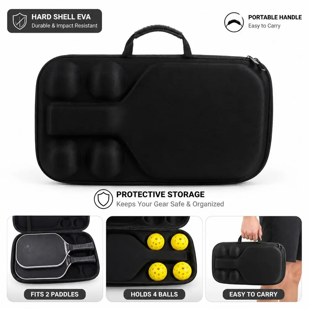 Hard Shell Pickleball Racket Storage Bag Fits 2 Paddles And 4 Balls EVA Protective Cover Pickleball Paddle Bag Waterproof