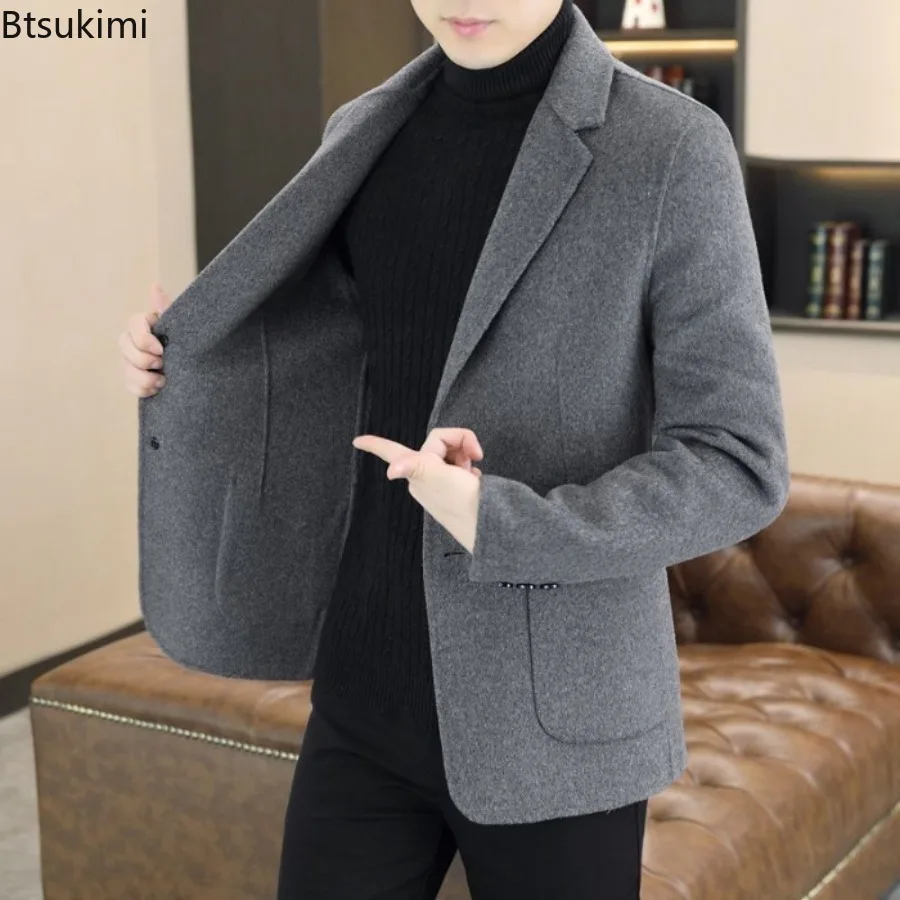

2025 Wool Suit Jacket Men's Winter Suit Coat Slim Fit Woolen Business Jacket Autumn and Winter Lapel Long Sleeve Two Button Suit