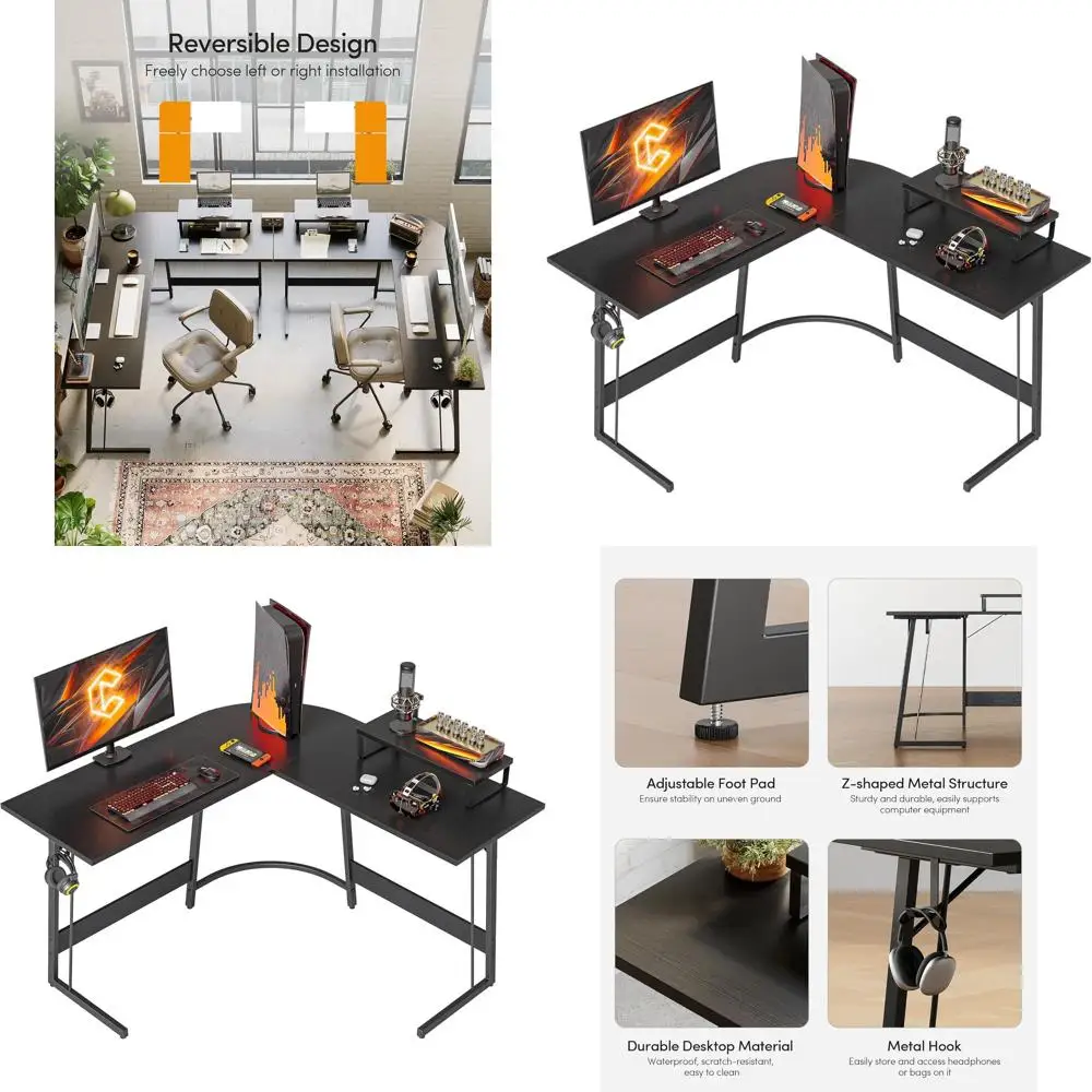 

L Shaped Gaming Desk Computer Office Desk, 47 inch Corner Desk with Large Monitor Stand for Home Office Study Writing Workstatio