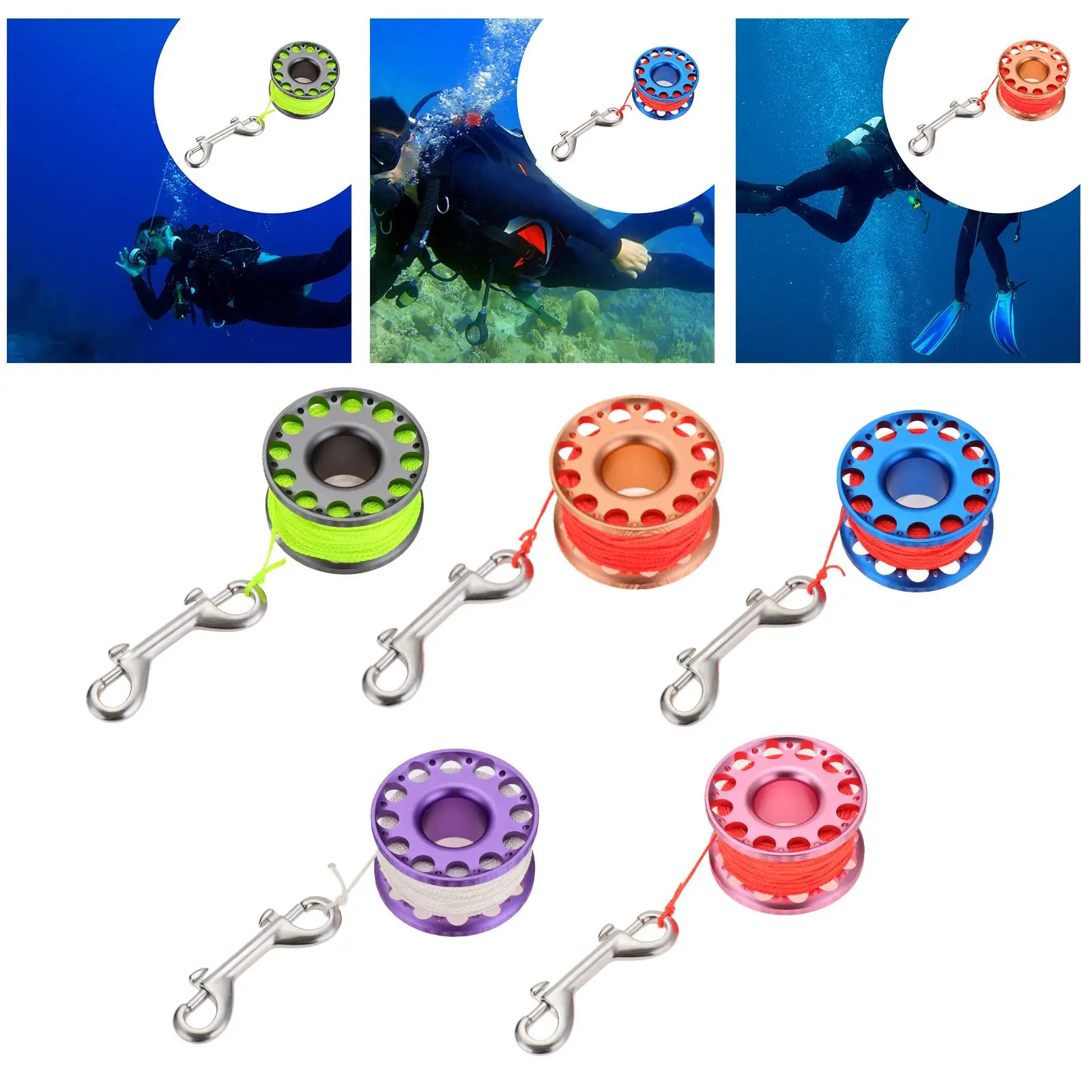 Scuba Diving Reel with Double Ended Bolt Clip Portable Diving Spool Reel