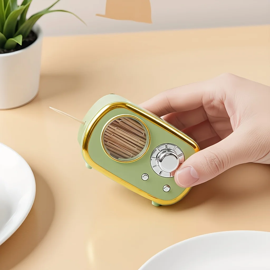 Simple and Creative Radio-Shaped Toothpick Holder, Smooth Toothpick Dispenser, Dust-Proof and Sealed, High Aesthetic Desktop Ornament, Suitable for Home, Restaurant, and Living Room Decoration, Dressing Table and Vanity Table Decoration, Durable Plastic, Ideal for Christmas, Easter, and Valentine's Day Gifts, Toothpick Dispenser